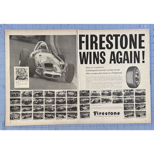1964 Print Ad A.J. Foyt Indianapolis 500 Winner Original 2-Page Firestone Ad